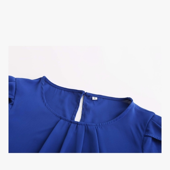 Women's Casual Round Neck Basic Pleated Top Cap Sleeves Keyhole Back Chiffon XL - Picture 3 of 5